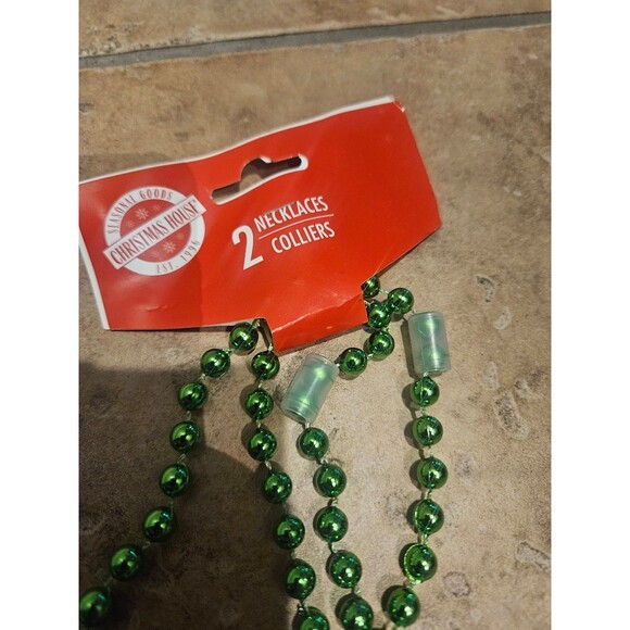 Christmas House Green Jingle Bell Necklaces 14" Set of 2 Stocking Stuffers - Picture 4 of 6